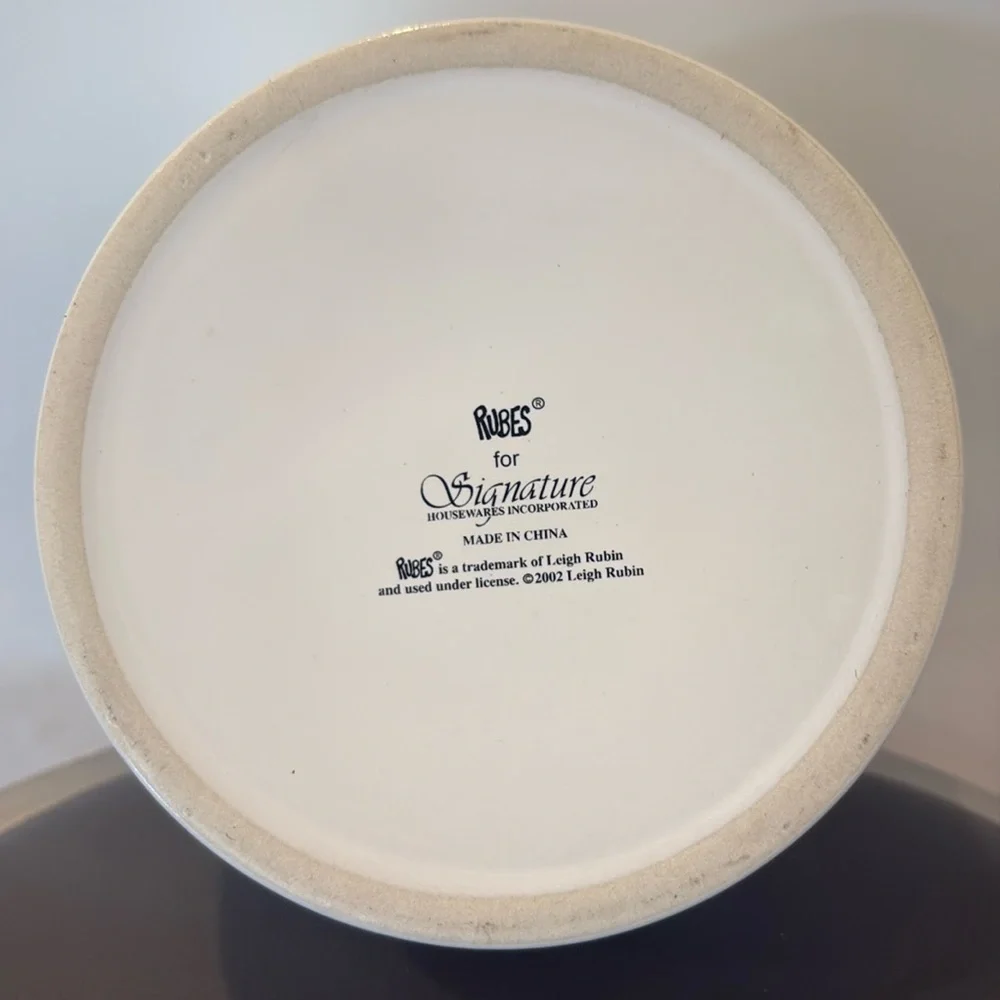 Rubes Leigh Rubin Cat Bowl with Mischievous Cat Cartoon Scenes 2002, 2.75” Deep